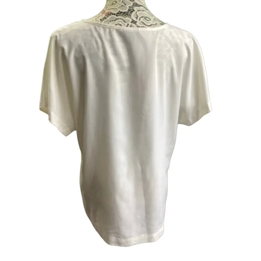 J. Jill shirt lightweight round neckline off-white short sleeves size L